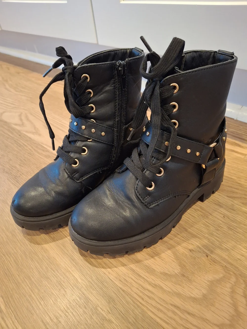 BCBGirls Black Combat Boots with Gold Stud Details